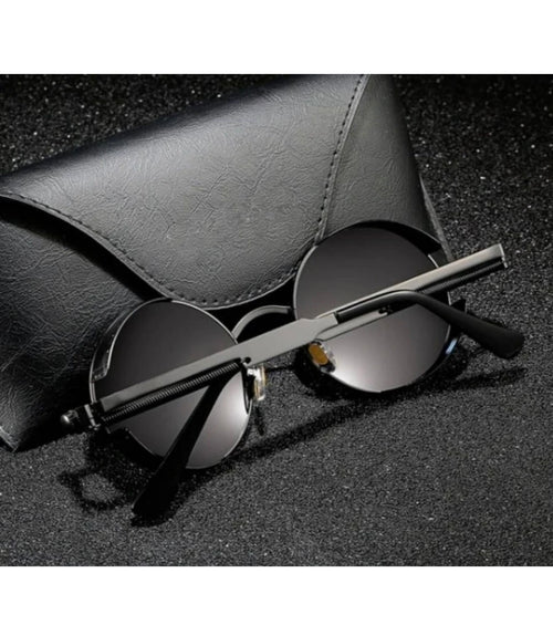 Retro Round Black Sunglasses for Men & Women | Vintage Steampunk UV Protection Shades