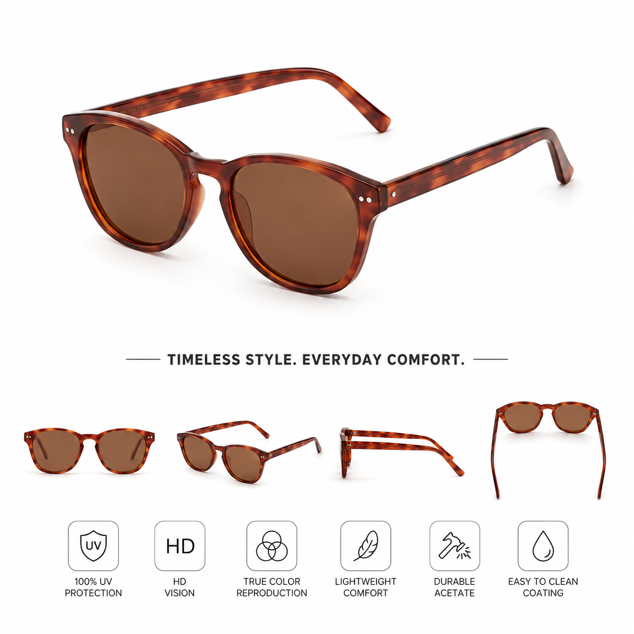 Classic Tortoise Shell Sunglasses for Men & Women | UV Protection Retro Square Shades