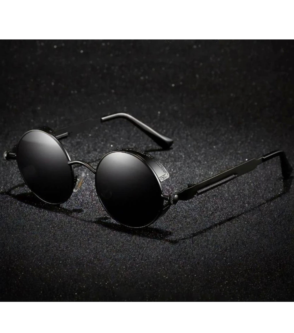 Retro Round Black Sunglasses for Men & Women | Vintage Steampunk UV Protection Shades