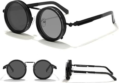 Adjustable Tint Steampunk Round Sunglasses for Men & Women | UV Protection Retro Metal Frame